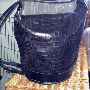 Marino Orlandi Designer Purse Convertible Bucket Bag crocodile Black Leather